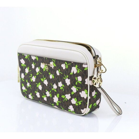 NWT Michael Kors Jet Set Large Floral Charm EW Camera Crossbody Bag Brown - Picture 10 of 16